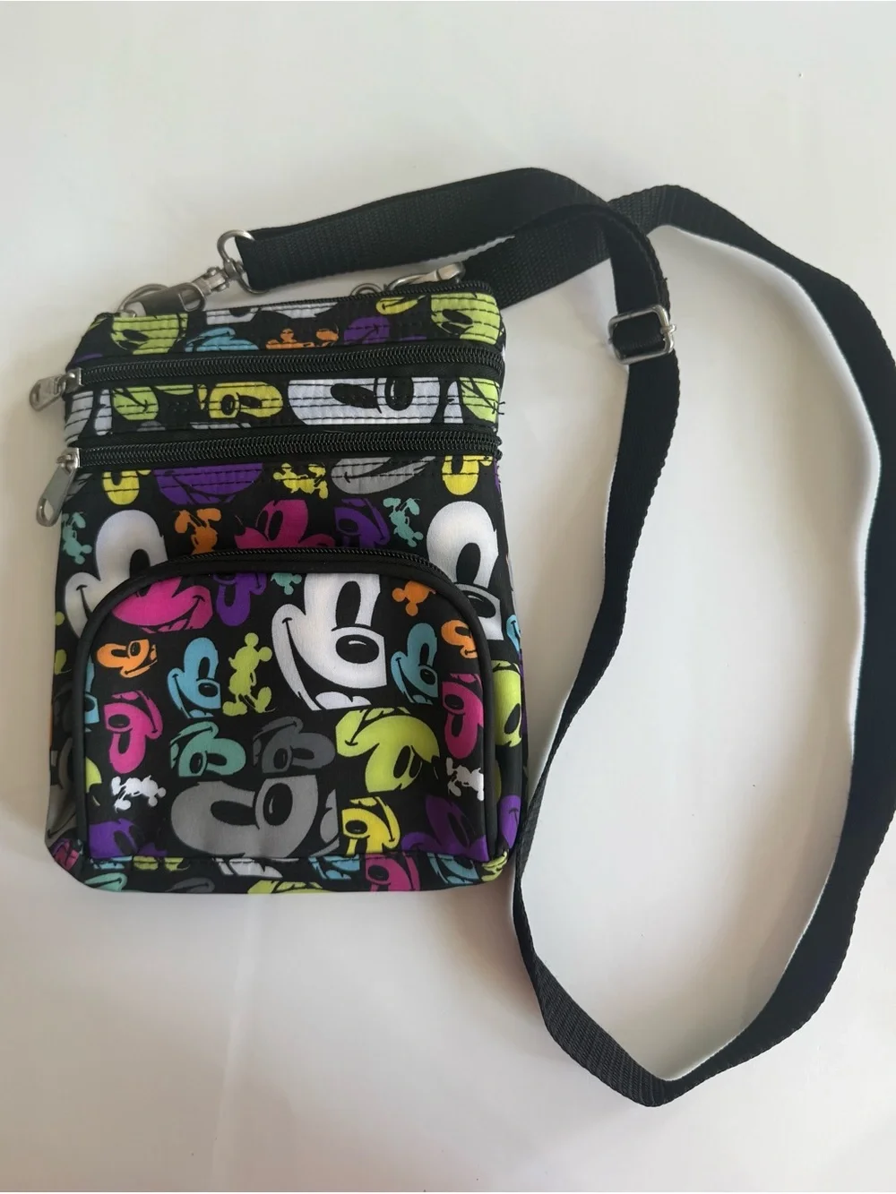 Disney Parks Mickey Mouse Pop Art Crossbody Bag Black Colorful Print